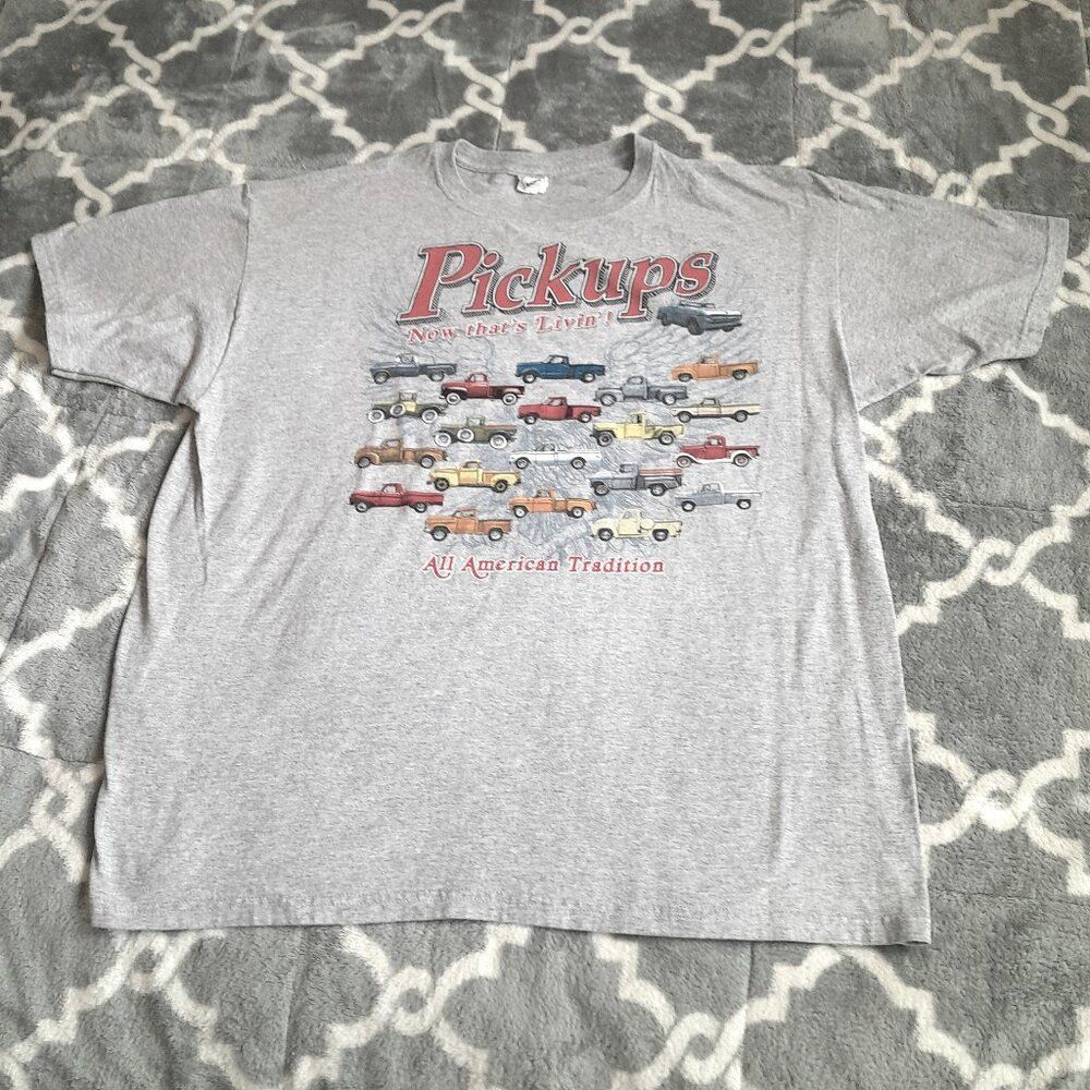 Anvil T-Shirt American Pickup Truck Crew Neck Short Sleeve Color Gray Size 2X